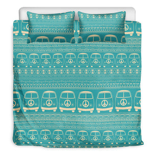 Vintage Hippie Van Pattern Print Duvet Cover Bedding Set