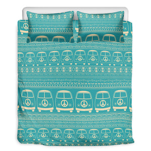 Vintage Hippie Van Pattern Print Duvet Cover Bedding Set