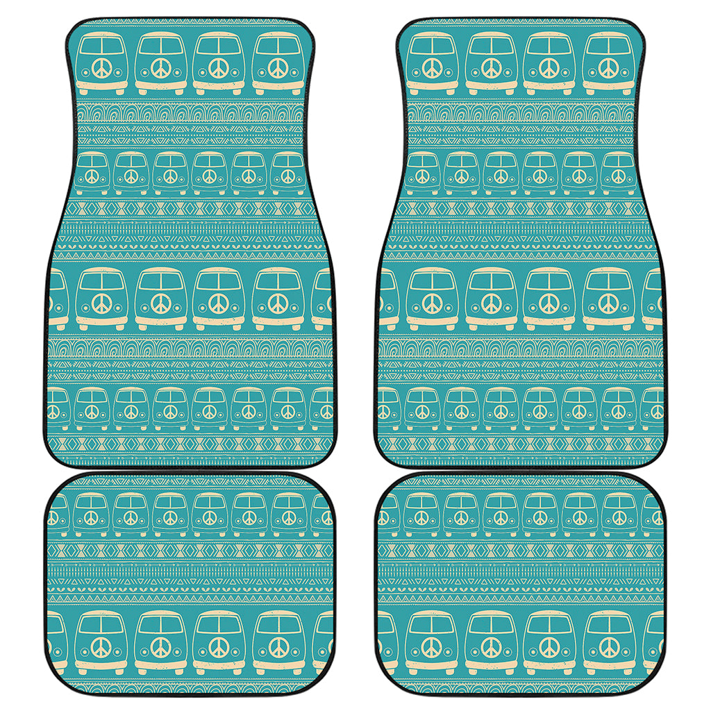 Vintage Hippie Van Pattern Print Front and Back Car Floor Mats