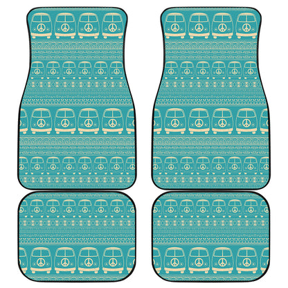 Vintage Hippie Van Pattern Print Front and Back Car Floor Mats