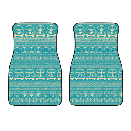 Vintage Hippie Van Pattern Print Front Car Floor Mats