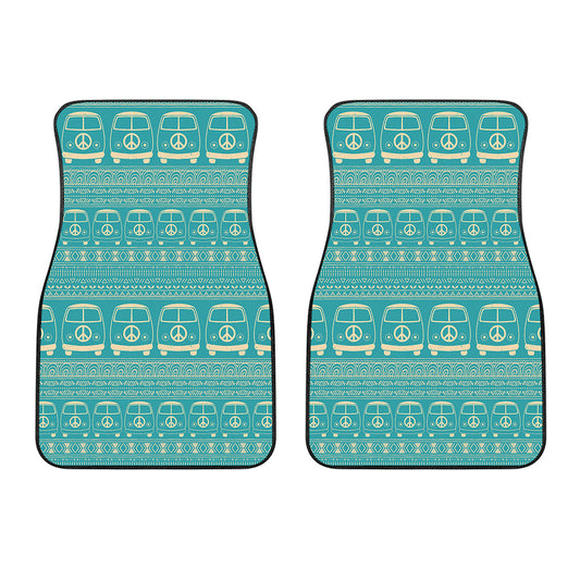 Vintage Hippie Van Pattern Print Front Car Floor Mats