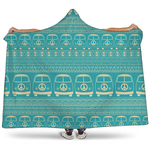 Vintage Hippie Van Pattern Print Hooded Blanket