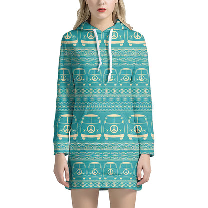 Vintage Hippie Van Pattern Print Hoodie Dress
