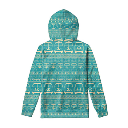 Vintage Hippie Van Pattern Print Pullover Hoodie
