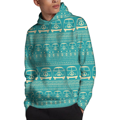 Vintage Hippie Van Pattern Print Pullover Hoodie