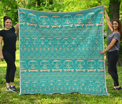 Vintage Hippie Van Pattern Print Quilt