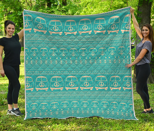 Vintage Hippie Van Pattern Print Quilt