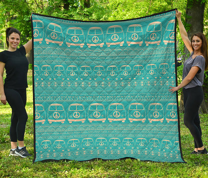 Vintage Hippie Van Pattern Print Quilt