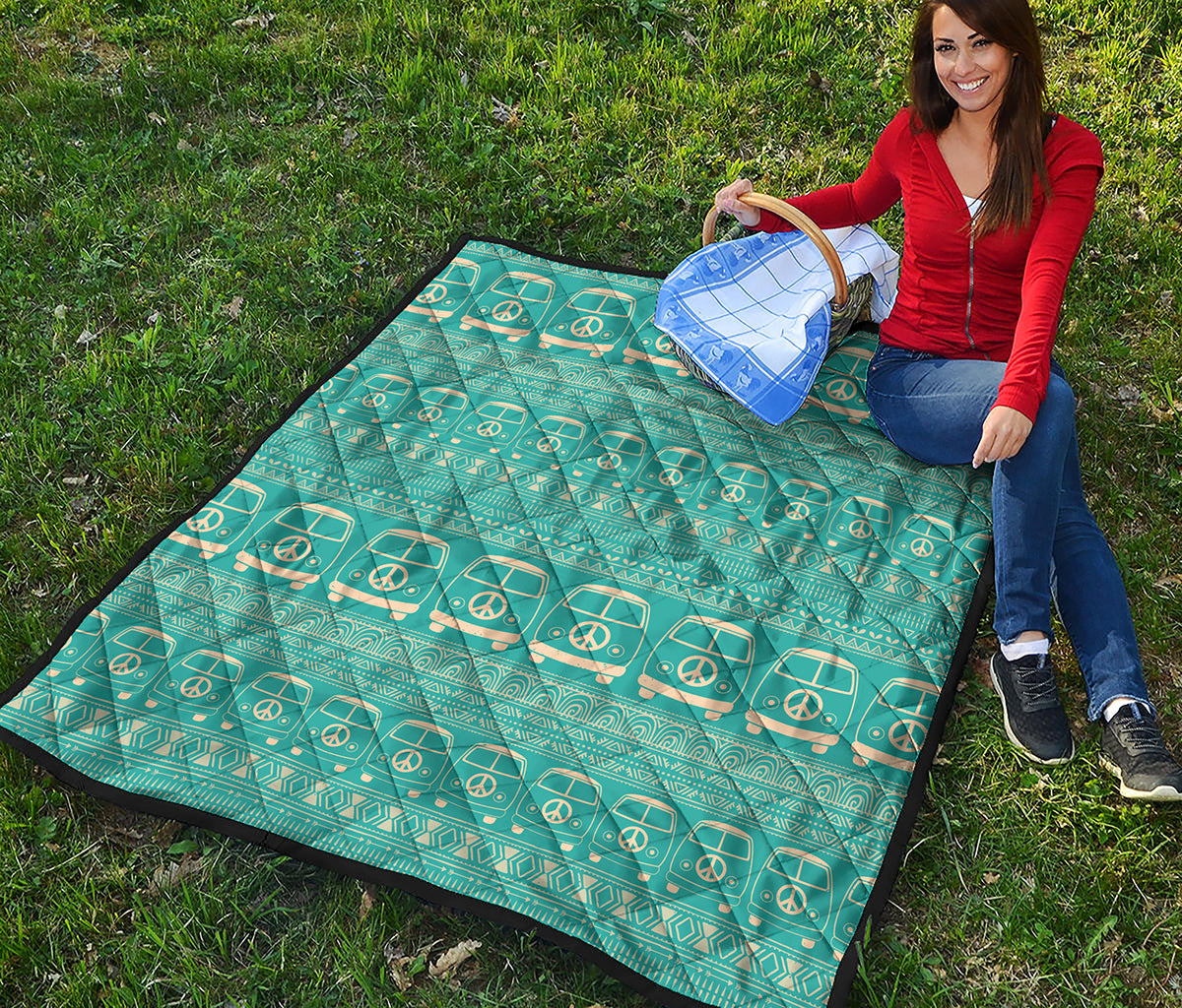Vintage Hippie Van Pattern Print Quilt