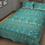 Vintage Hippie Van Pattern Print Quilt Bed Set