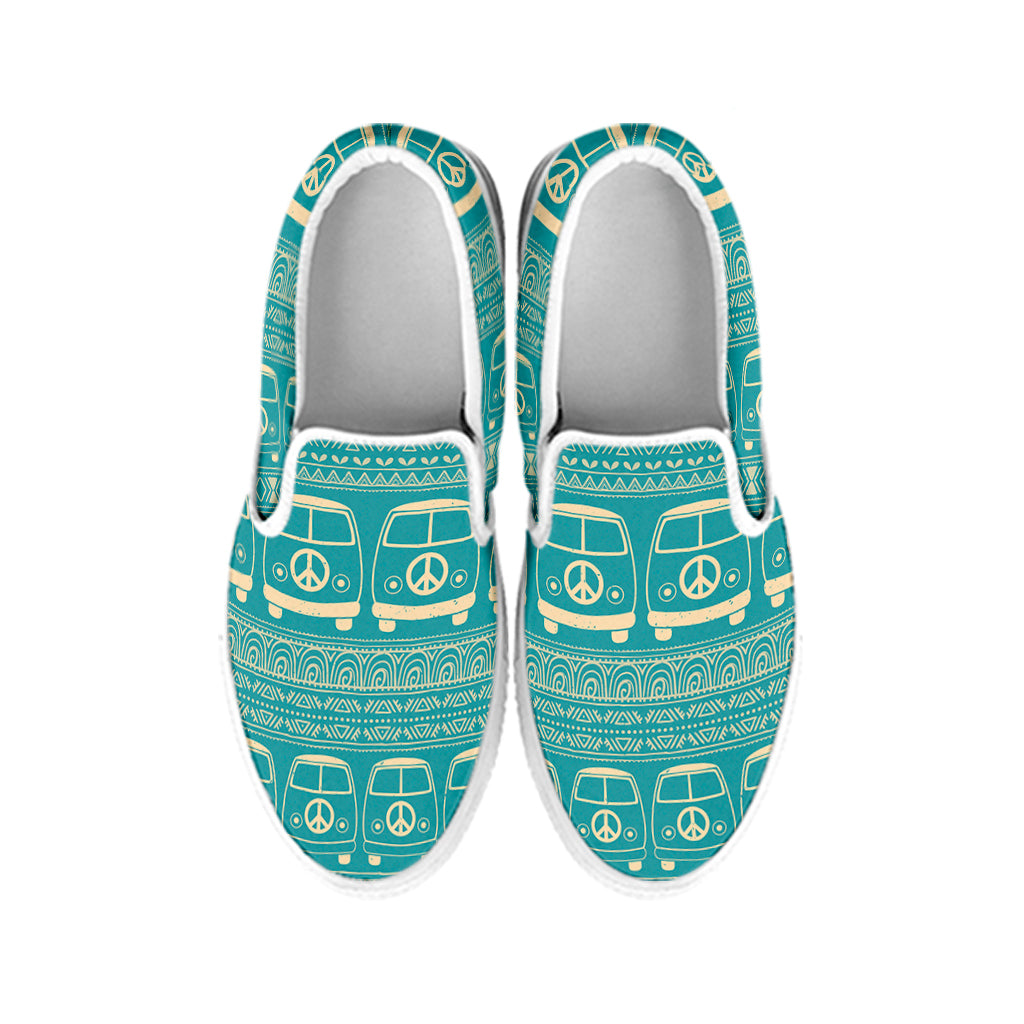 Vintage Hippie Van Pattern Print White Slip On Shoes