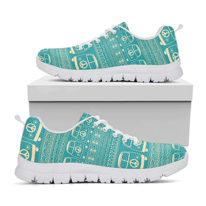 Vintage Hippie Van Pattern Print White Sneakers