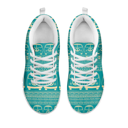 Vintage Hippie Van Pattern Print White Sneakers