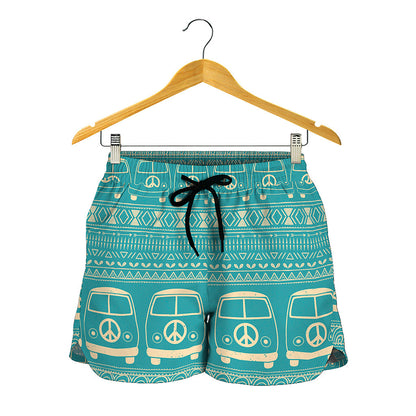 Vintage Hippie Van Pattern Print Women's Shorts