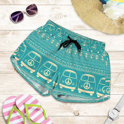 Vintage Hippie Van Pattern Print Women's Shorts