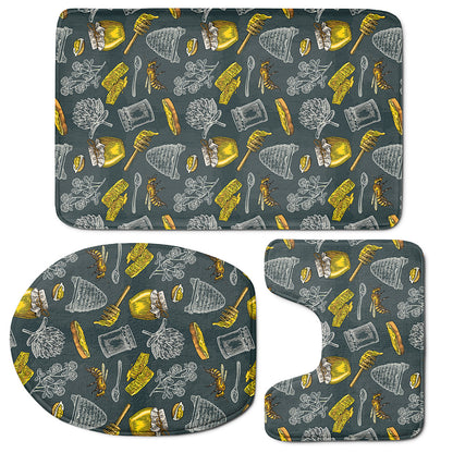 Vintage Honey Bee Print 3 Piece Bath Mat Set