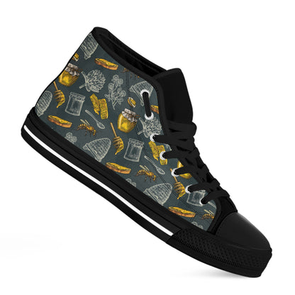 Vintage Honey Bee Print Black High Top Shoes