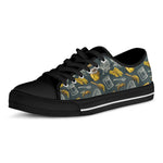 Vintage Honey Bee Print Black Low Top Shoes