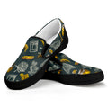 Vintage Honey Bee Print Black Slip On Sneakers