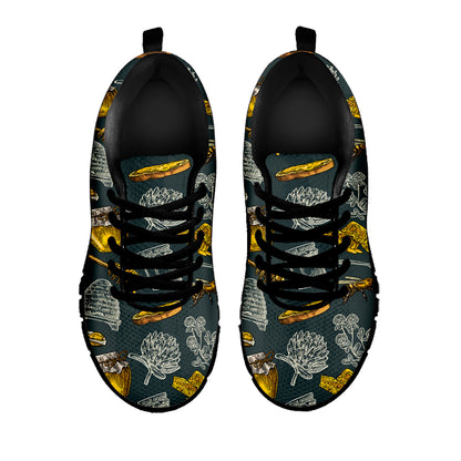 Vintage Honey Bee Print Black Sneakers