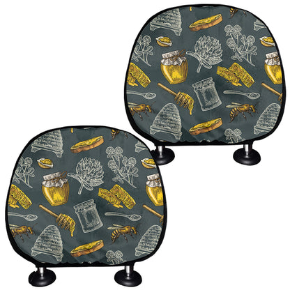 Vintage Honey Bee Print Car Headrest Covers