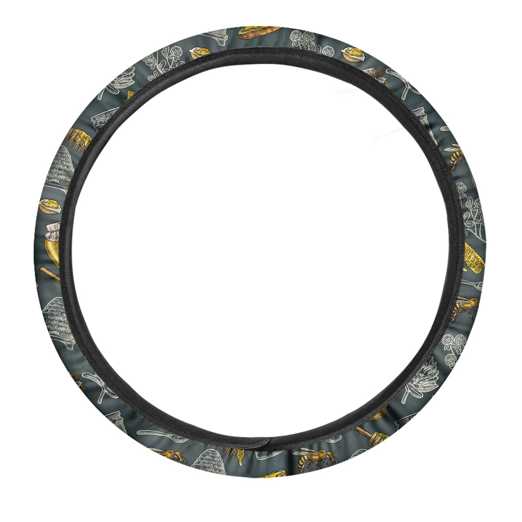 Vintage Honey Bee Print Car Steering Wheel Cover