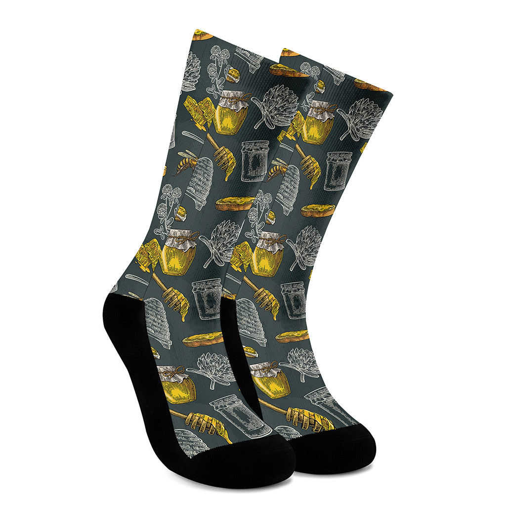 Vintage Honey Bee Print Crew Socks