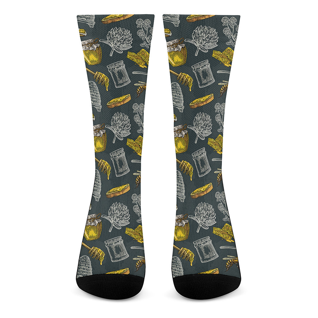 Vintage Honey Bee Print Crew Socks