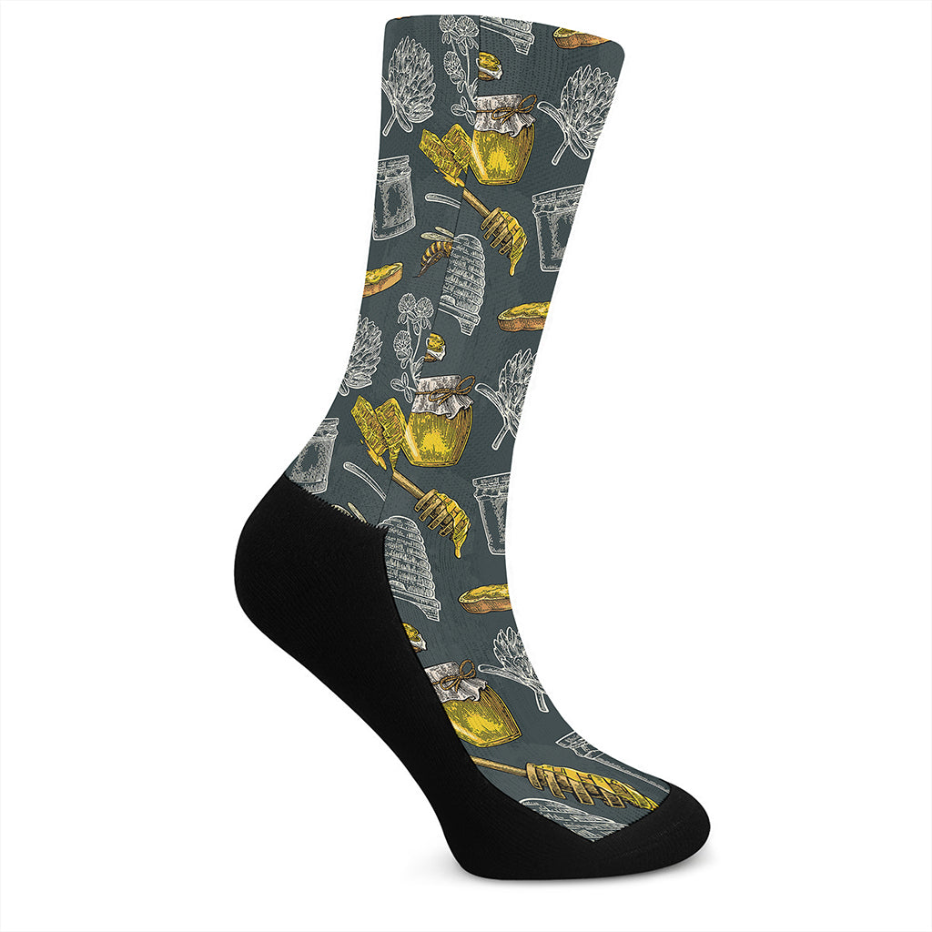 Vintage Honey Bee Print Crew Socks
