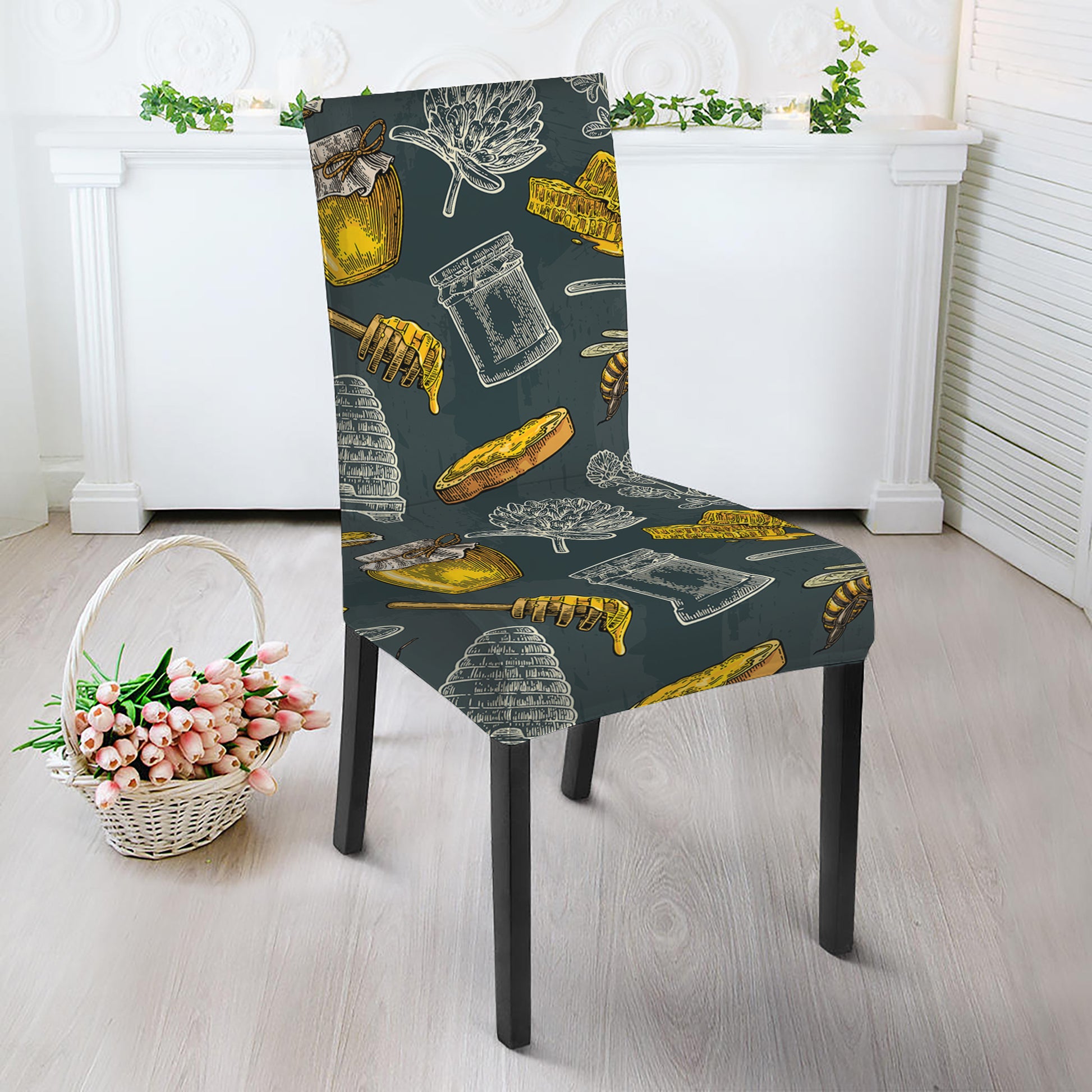 Vintage Honey Bee Print Dining Chair Slipcover