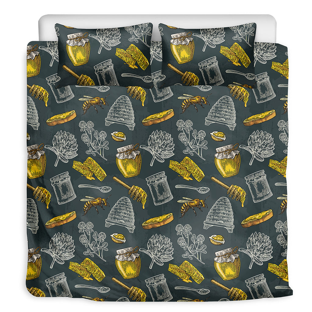 Vintage Honey Bee Print Duvet Cover Bedding Set