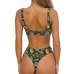 Vintage Honey Bee Print Front Bow Tie Bikini