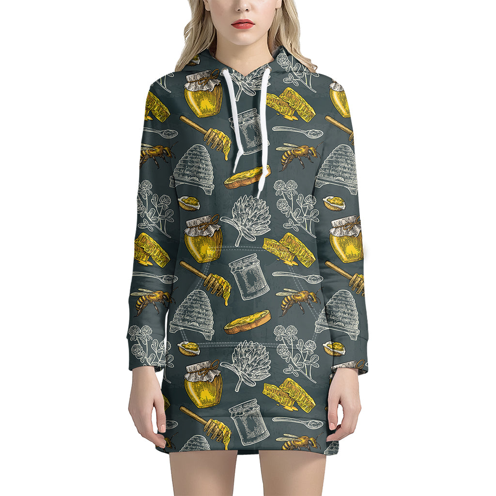 Vintage Honey Bee Print Hoodie Dress