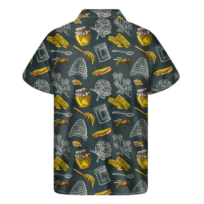 Vintage Honey Bee Print Men's Short Sleeve Shirt