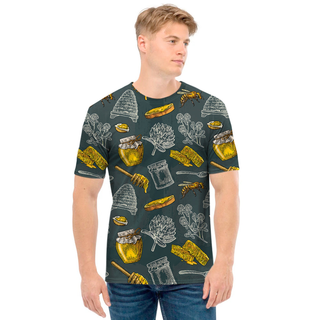 Vintage Honey Bee Print Men's T-Shirt