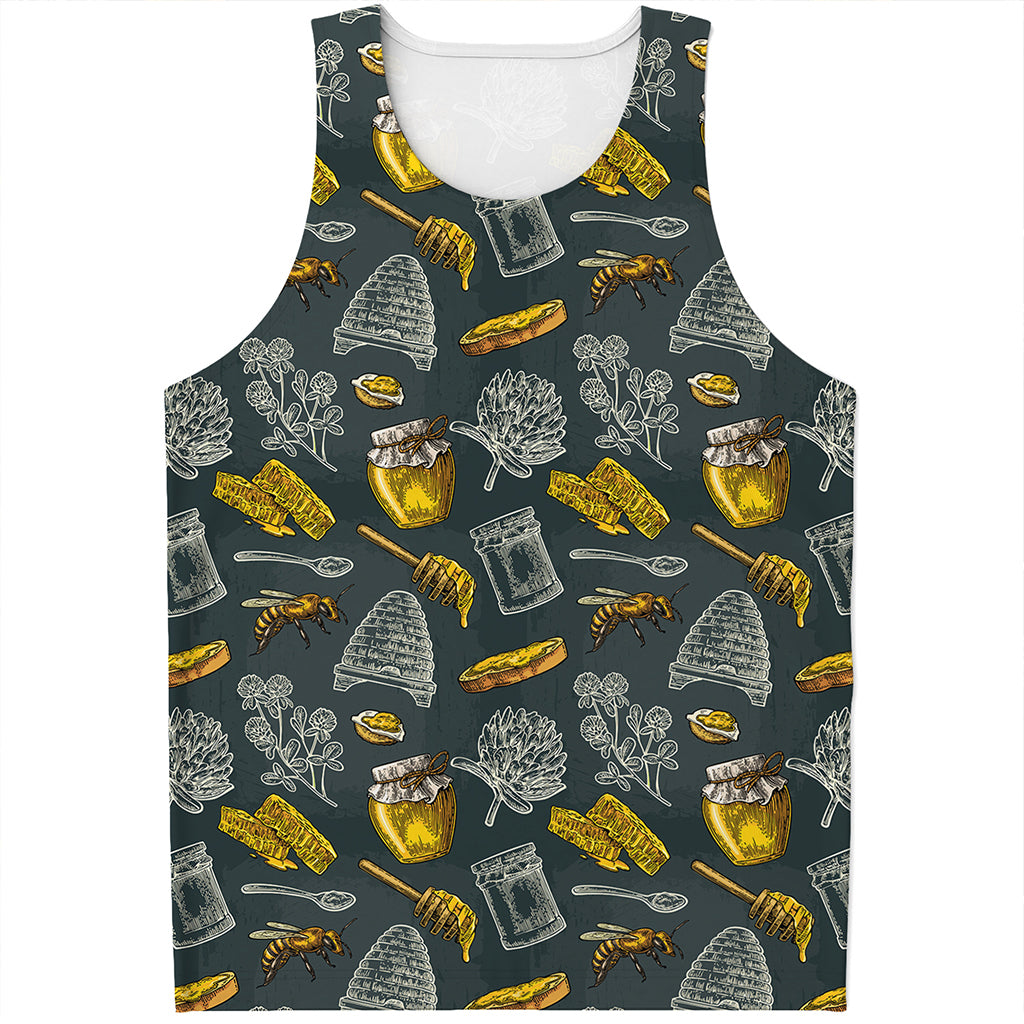 Vintage Honey Bee Print Men's Tank Top