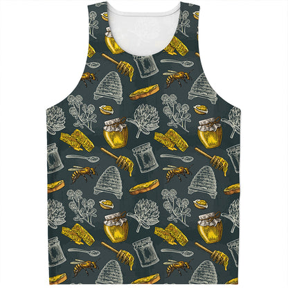Vintage Honey Bee Print Men's Tank Top