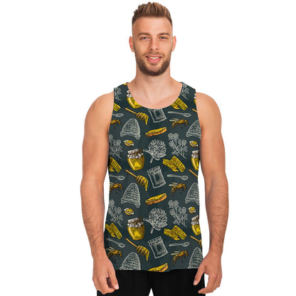 Vintage Honey Bee Print Men's Tank Top