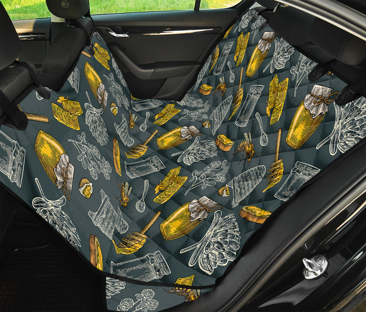 Vintage Honey Bee Print Pet Car Back Seat Cover