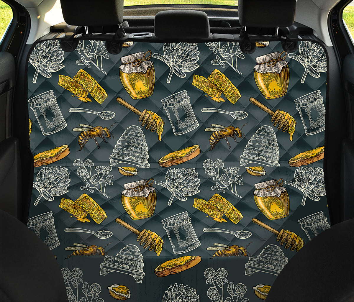 Vintage Honey Bee Print Pet Car Back Seat Cover