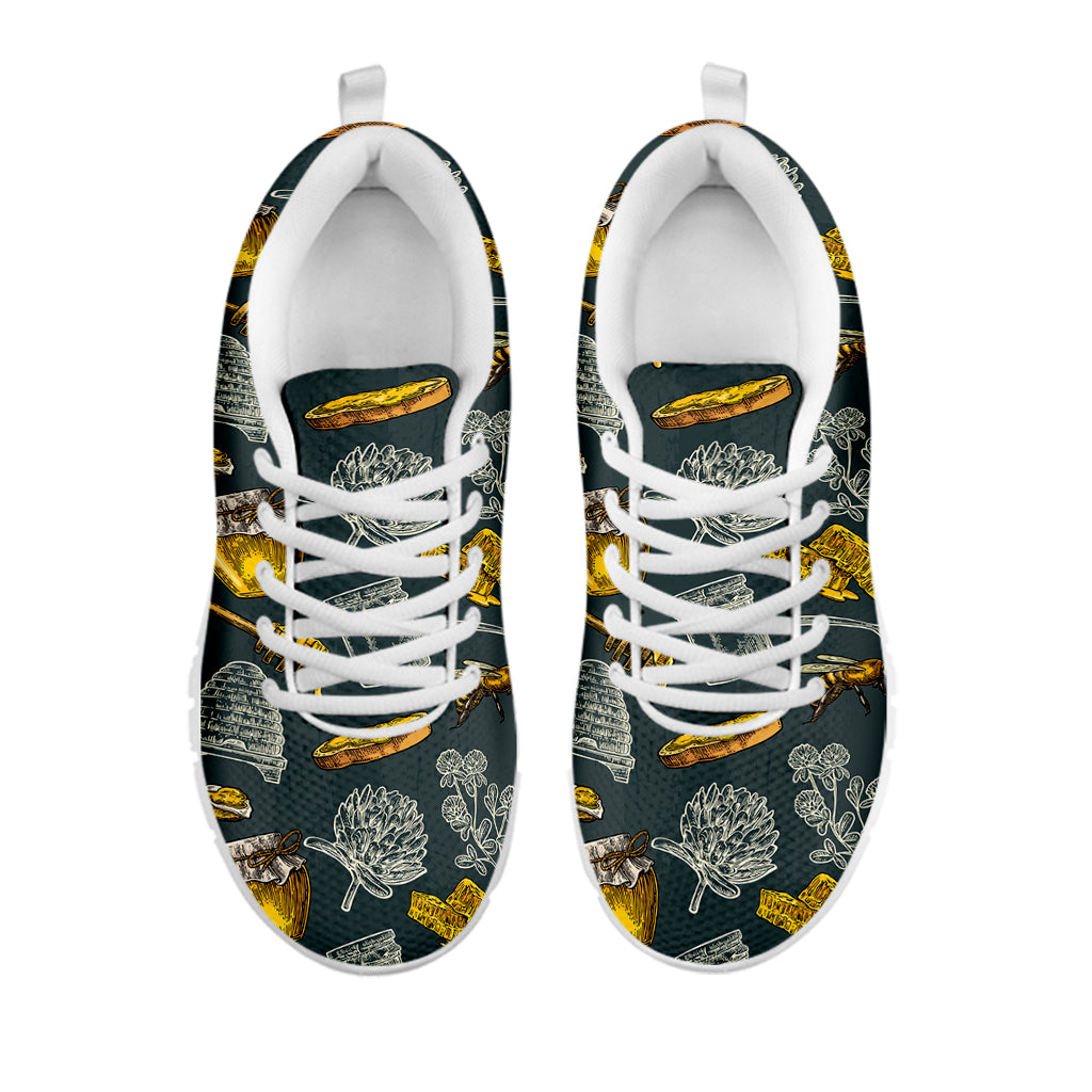 Vintage Honey Bee Print White Sneakers
