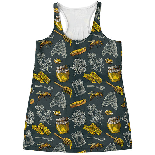 Vintage Honey Bee Print Women's Racerback Tank Top