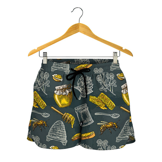 Vintage Honey Bee Print Women's Shorts