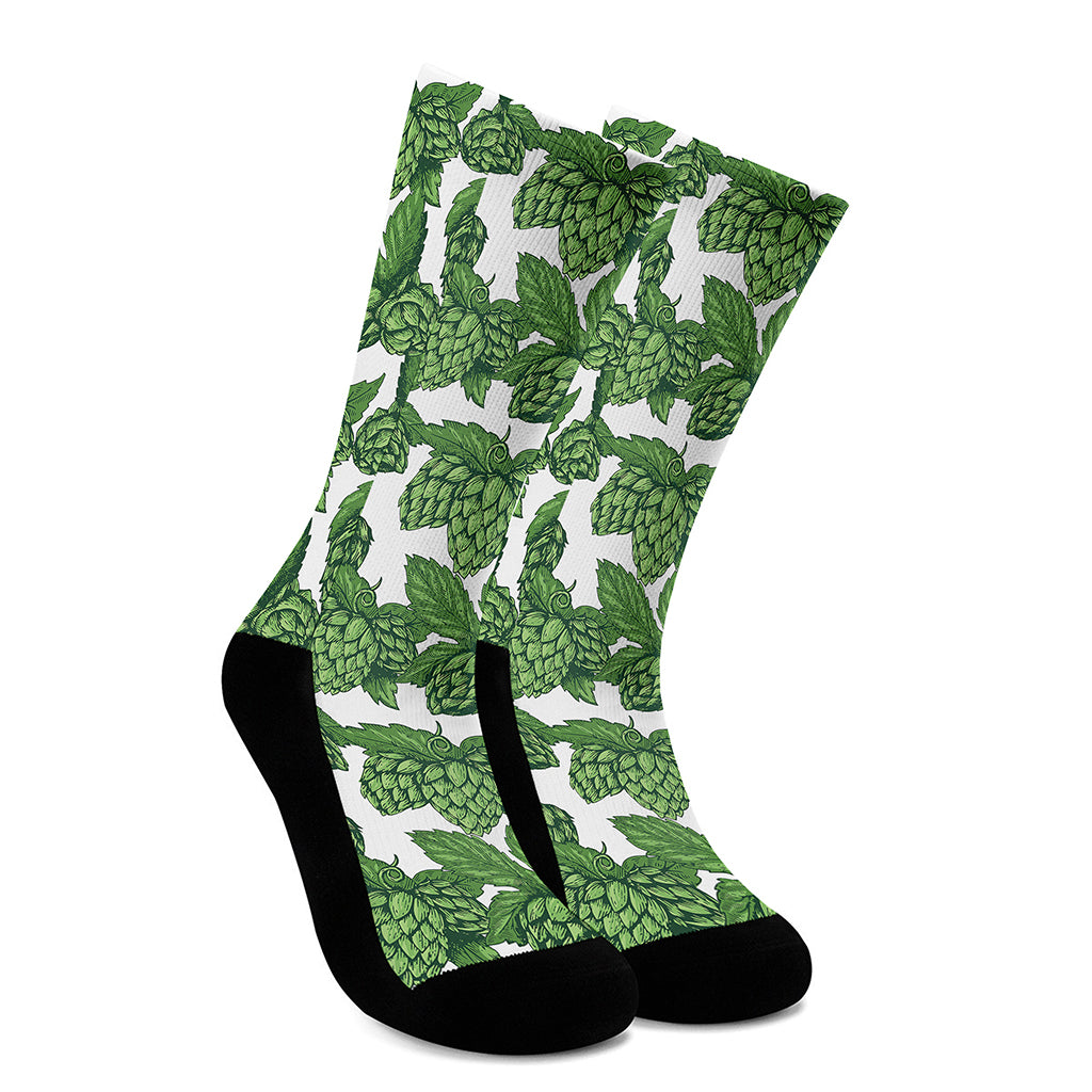 Vintage Hop Cone Pattern Print Crew Socks