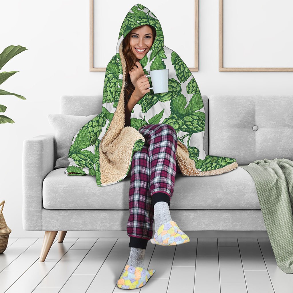 Vintage Hop Cone Pattern Print Hooded Blanket