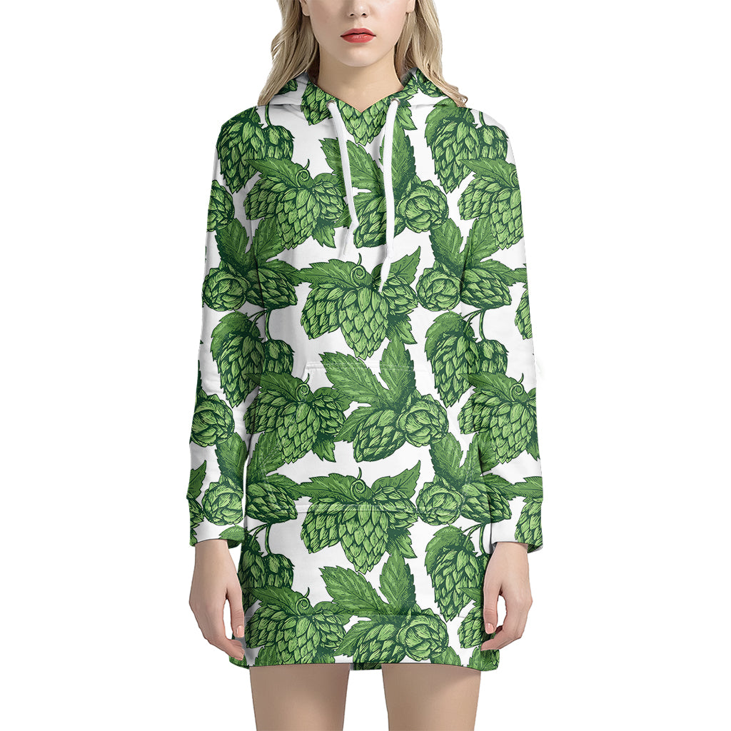 Vintage Hop Cone Pattern Print Hoodie Dress