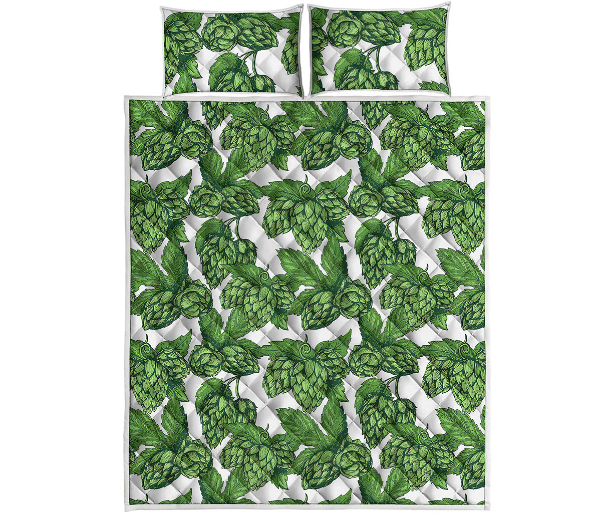 Vintage Hop Cone Pattern Print Quilt Bed Set