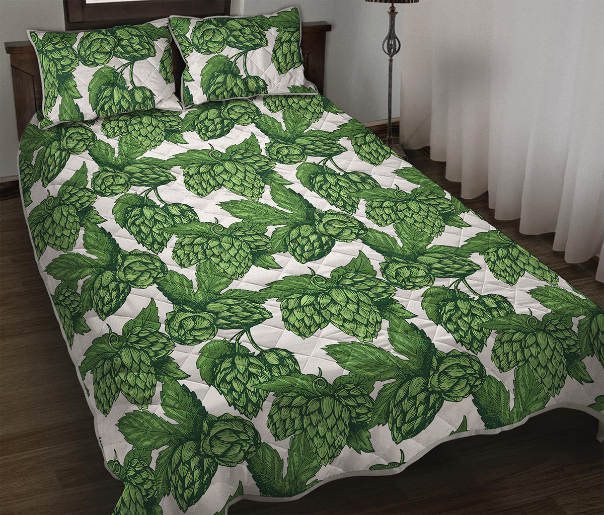 Vintage Hop Cone Pattern Print Quilt Bed Set