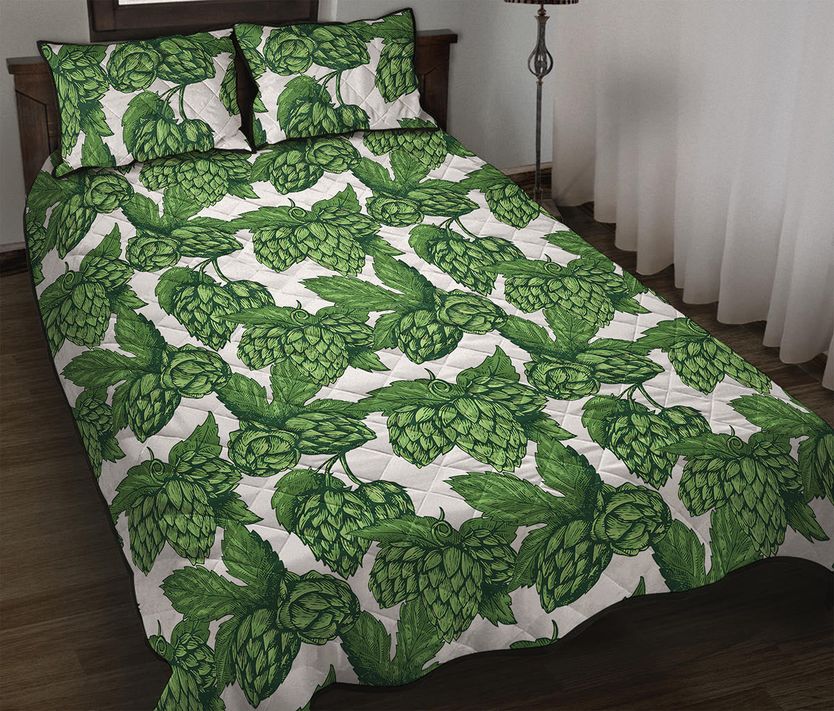 Vintage Hop Cone Pattern Print Quilt Bed Set